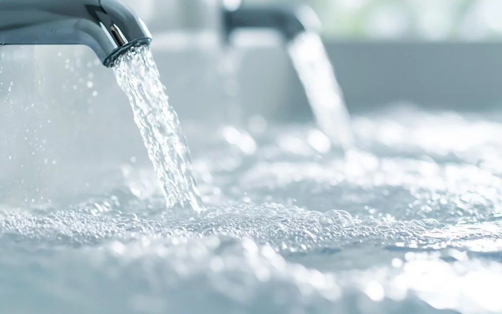 Zwei laufende Wasserhähne